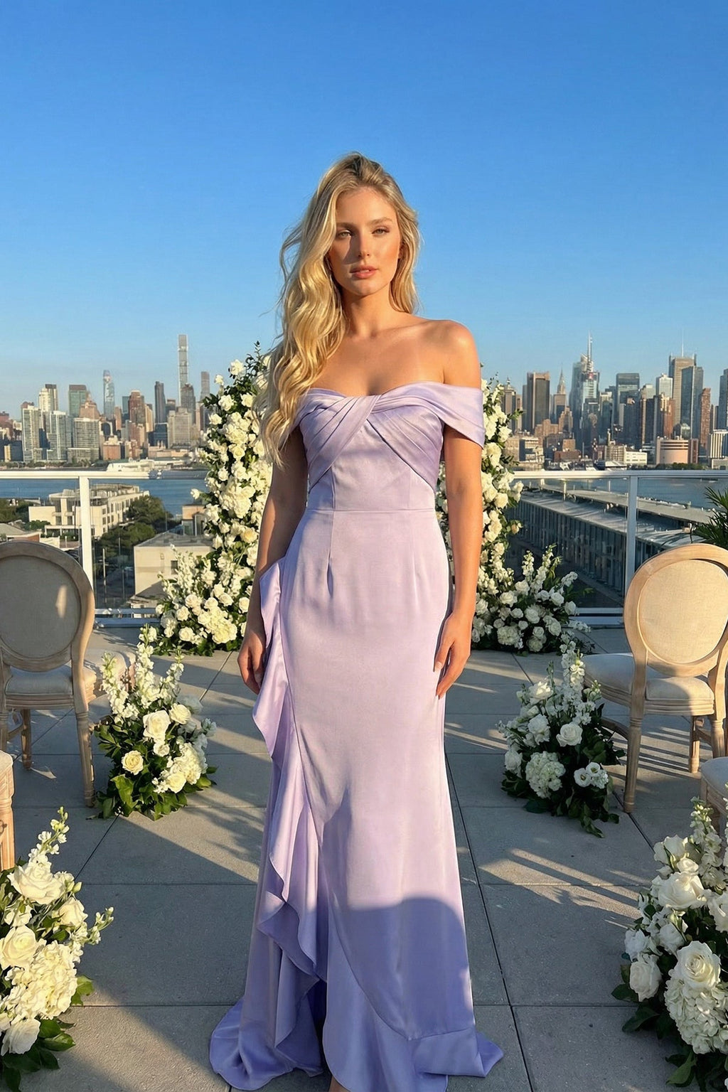Strapless Off Shoulder Ruffle Mermaid Evening Dress Prom JTJT2721C
