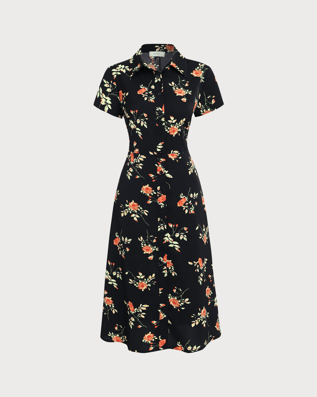 Glória - Robe Midi Noire Fleurie