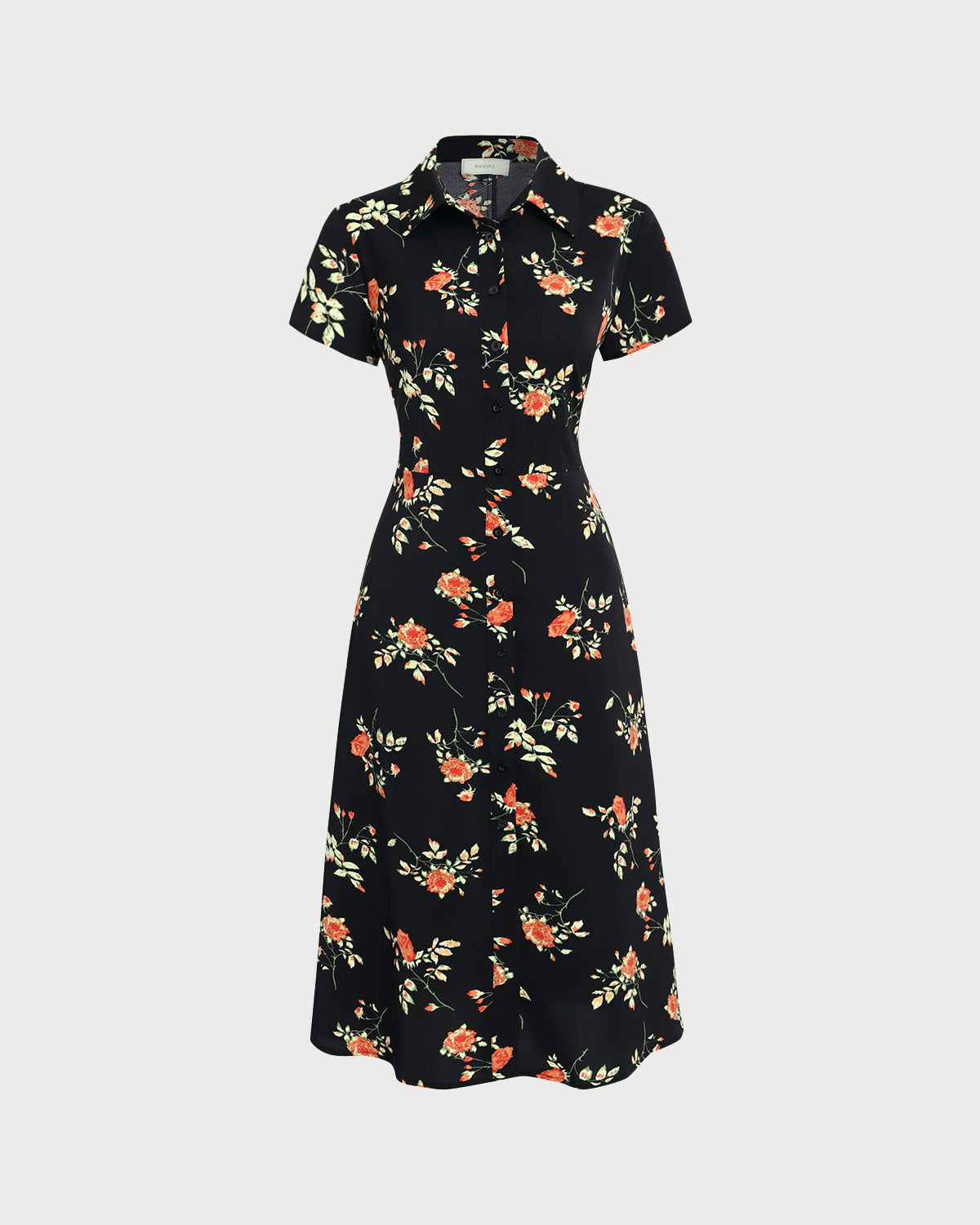 Glória - Robe Midi Noire Fleurie