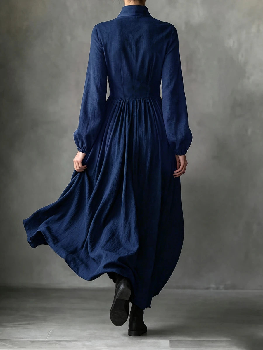 Vestido longo feminino de outono/inverno com gola alta pequena, frente semiaberta e manga comprida, roupa de férias, vestido elegante de festa, vestido de formatura, vestido casual, vestido formal, estilo campestre, vestido preto