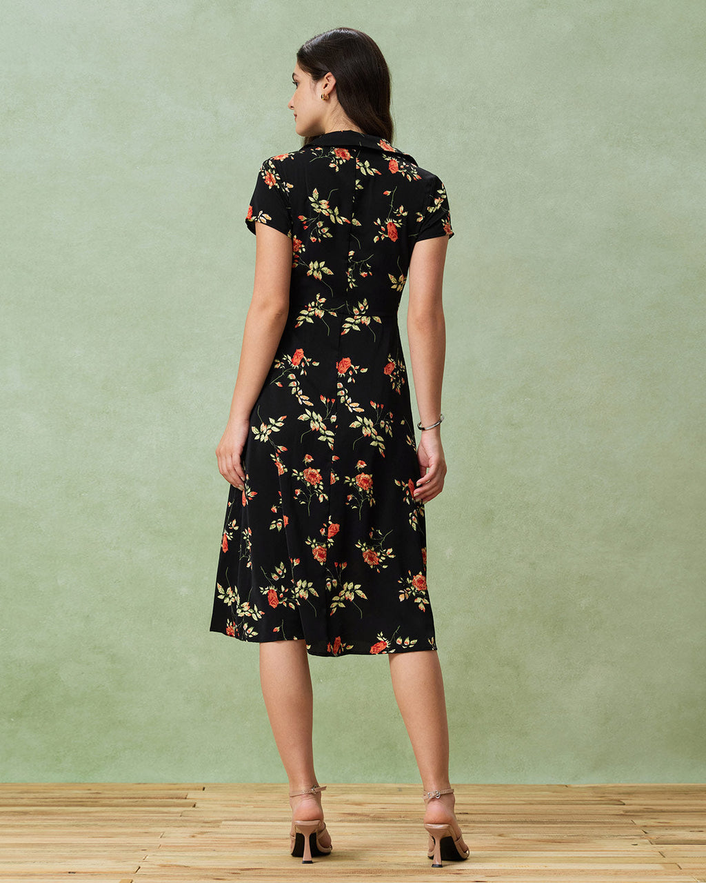 Glória - Robe Midi Noire Fleurie