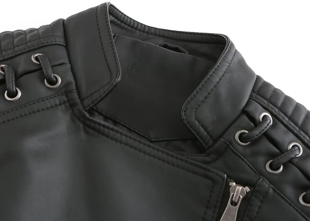 YYNUDA - Casaco de moto, para mulher, de pele sintética e estilo vintage