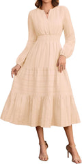 Vestido mulher manga comprida decote em V outono