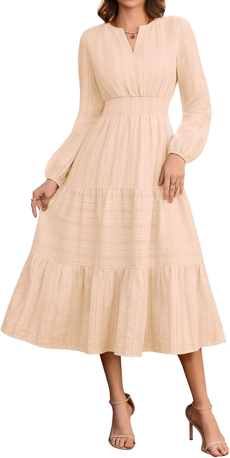 Vestido mulher manga comprida decote em V outono