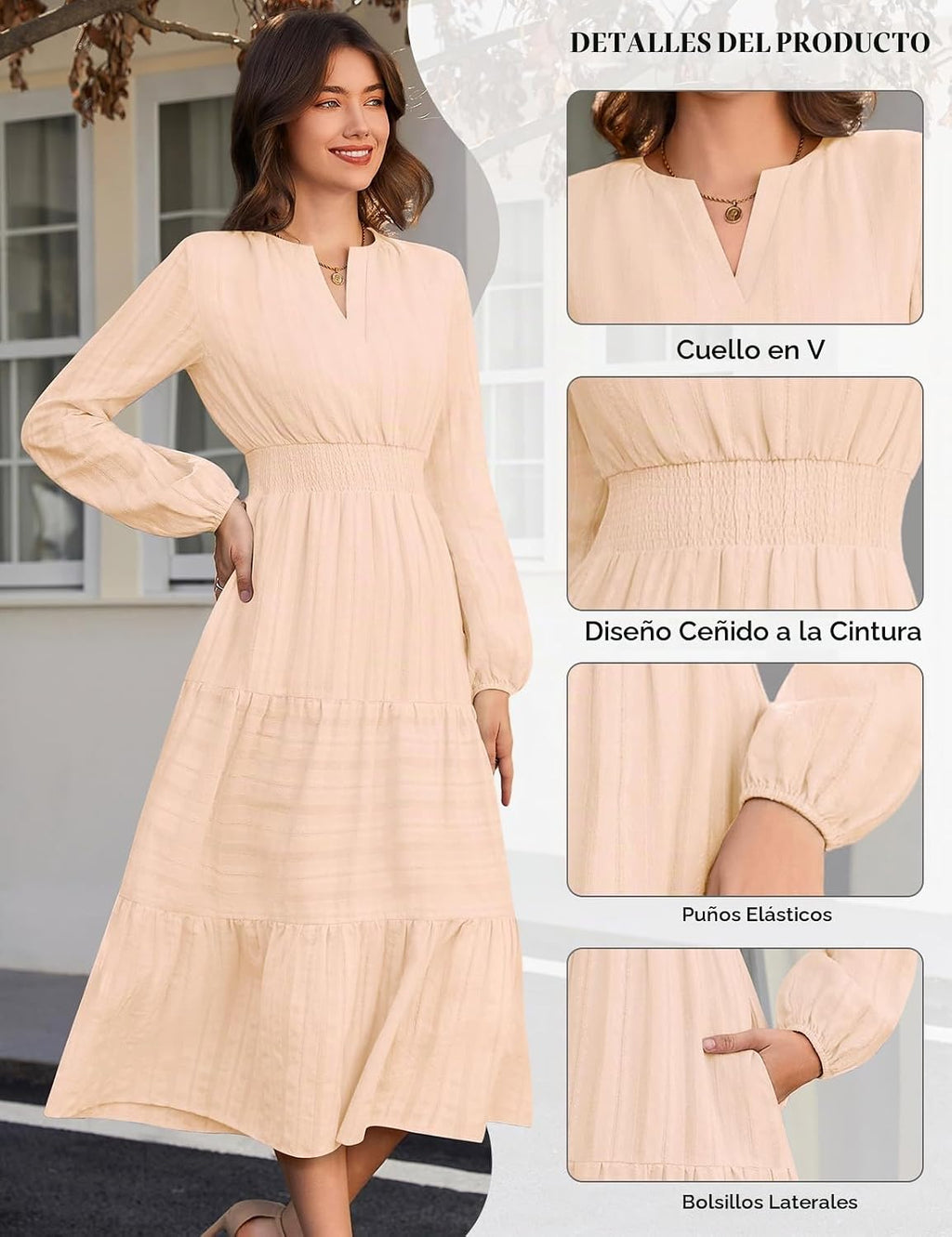 Vestido mulher manga comprida decote em V outono