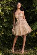 3D Floral Corset Tulle Mini Dress – Spaghetti Strap Sweetheart Short Party Dress CD9243