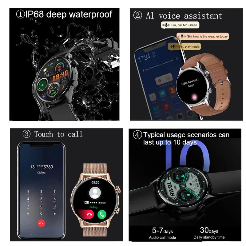 Novo Smartwatch 2026 para Mulheres com Tela AMOLED HD, Display Sempre Ativo, Chamada Bluetooth, IP68 à Prova d'Água, GPS, Relógio Inteligente para Homens, Compatível com Android e iOS