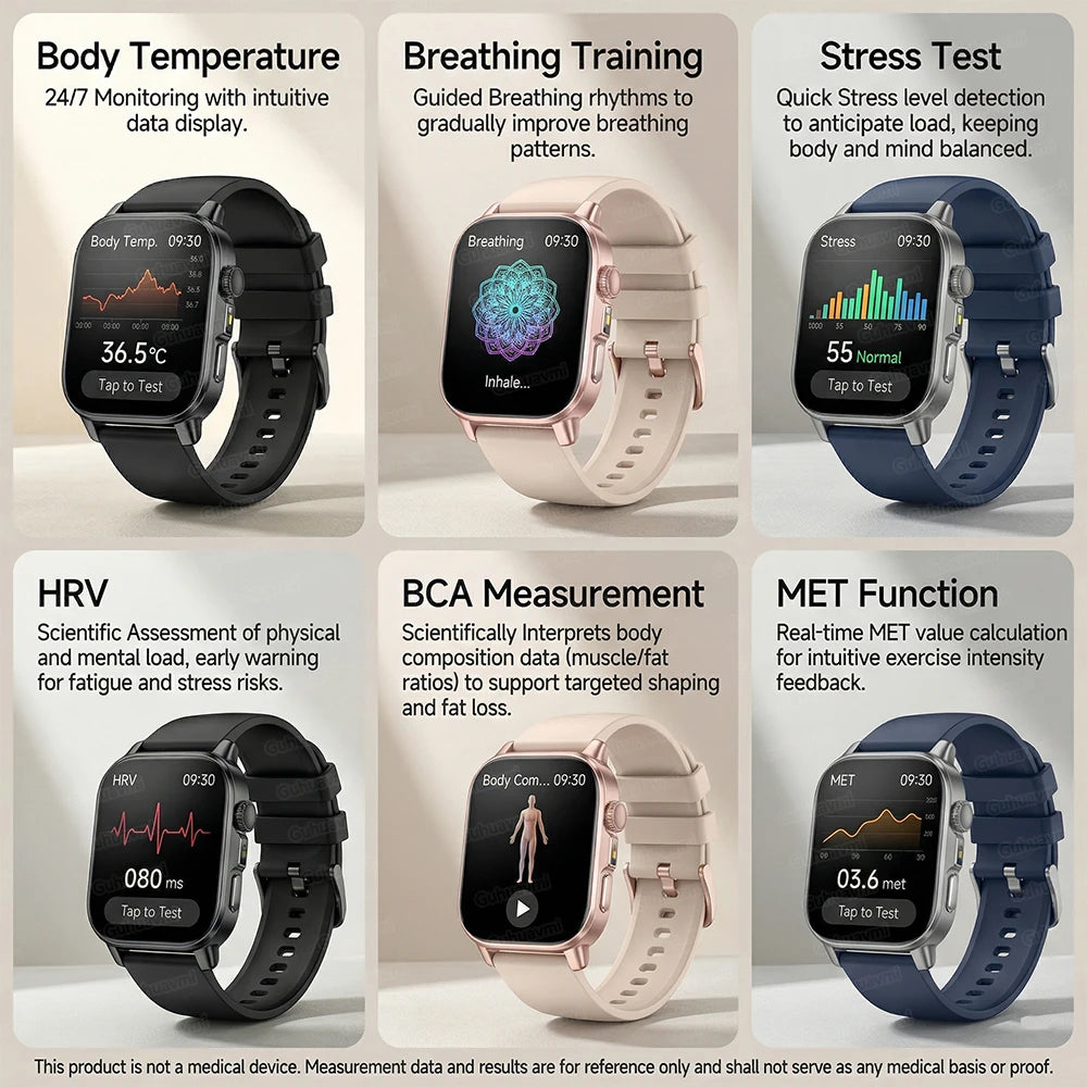 Novo Relógio Profissional de Saúde para Mulheres 2026, Tela AMOLED de 2.01", ECG, Ácido Úrico, Lipídios no Sangue, Relógio Inteligente com Chamada Bluetooth para Mulheres, Presente Ideal
