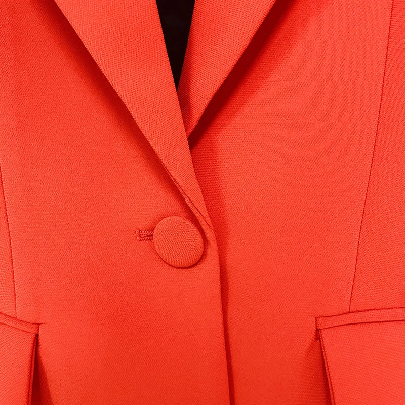 Alta qualidade nova moda 2024 designer blazer terno conjunto feminino único botão vermelho blazer calças flare terno