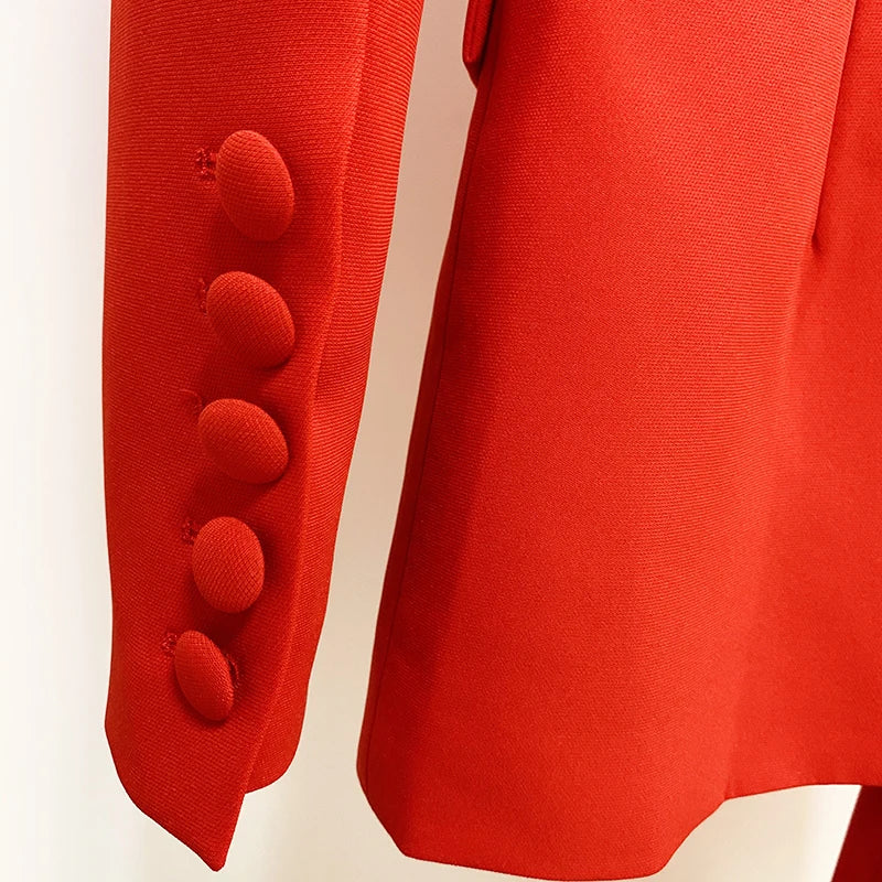 Alta qualidade nova moda 2024 designer blazer terno conjunto feminino único botão vermelho blazer calças flare terno