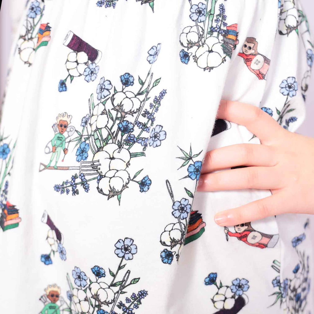 Girls Off-White Dress with Floral Print