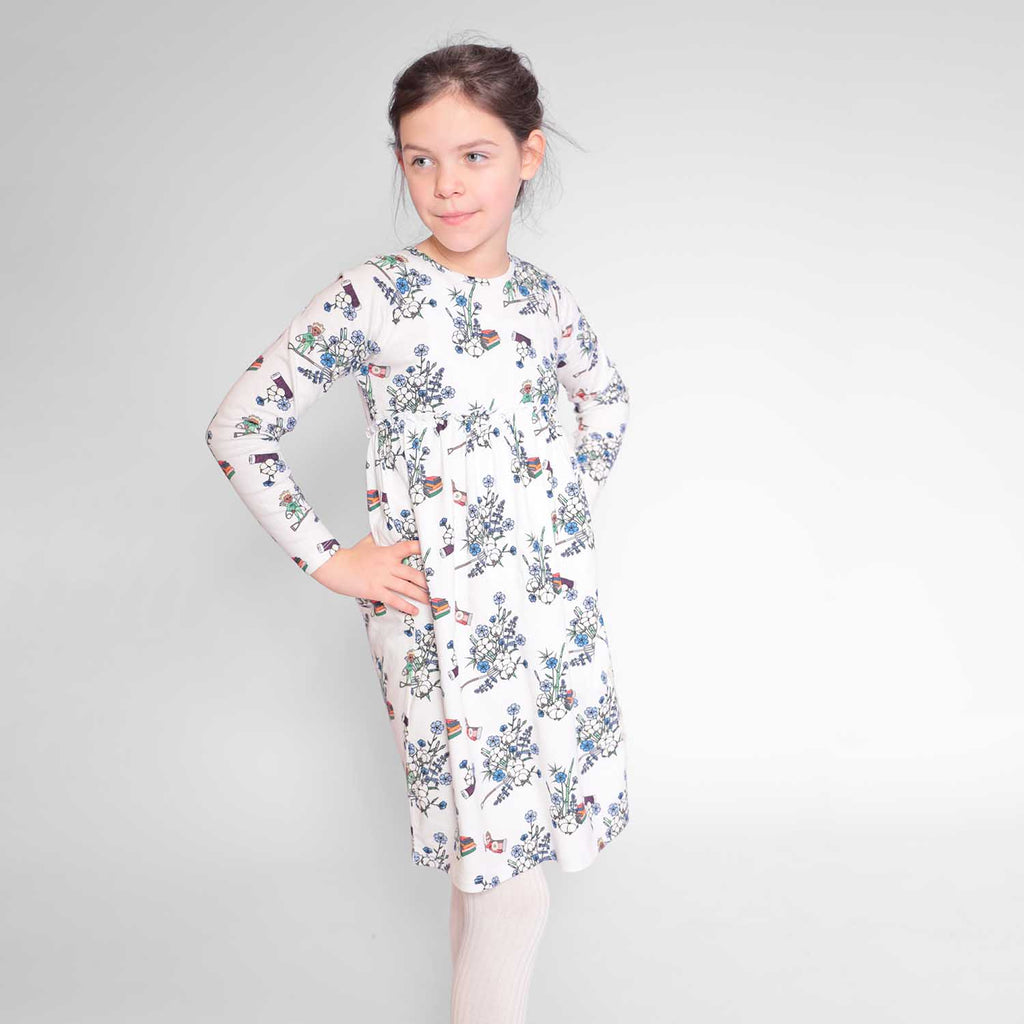 Girls Off-White Dress with Floral Print