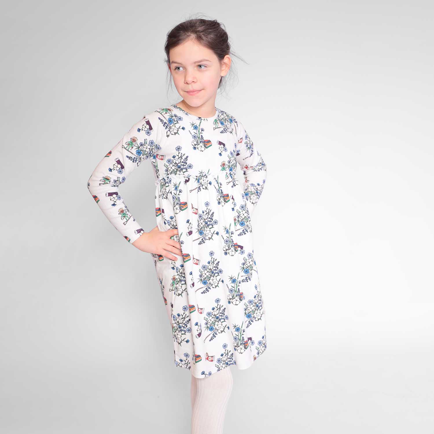 Girls Off-White Dress with Floral Print