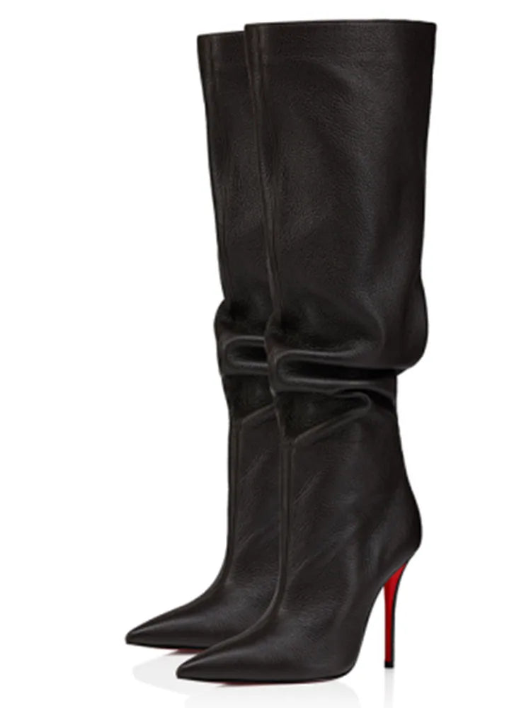 Botas Femininas de Salto Alto Fino e Bico Fino 2026, Botas de Cano Alto para Outono/Inverno, Botas Femininas Grandes 35-43