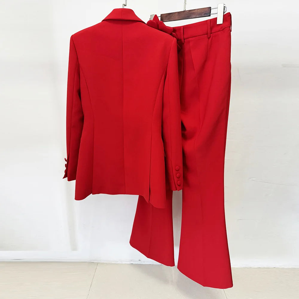 Conjunto de Terno Feminino de Designer da Moda 2026 HIGH STREET, Jaqueta com Flores Tridimensionais e Calças, 2 Peças