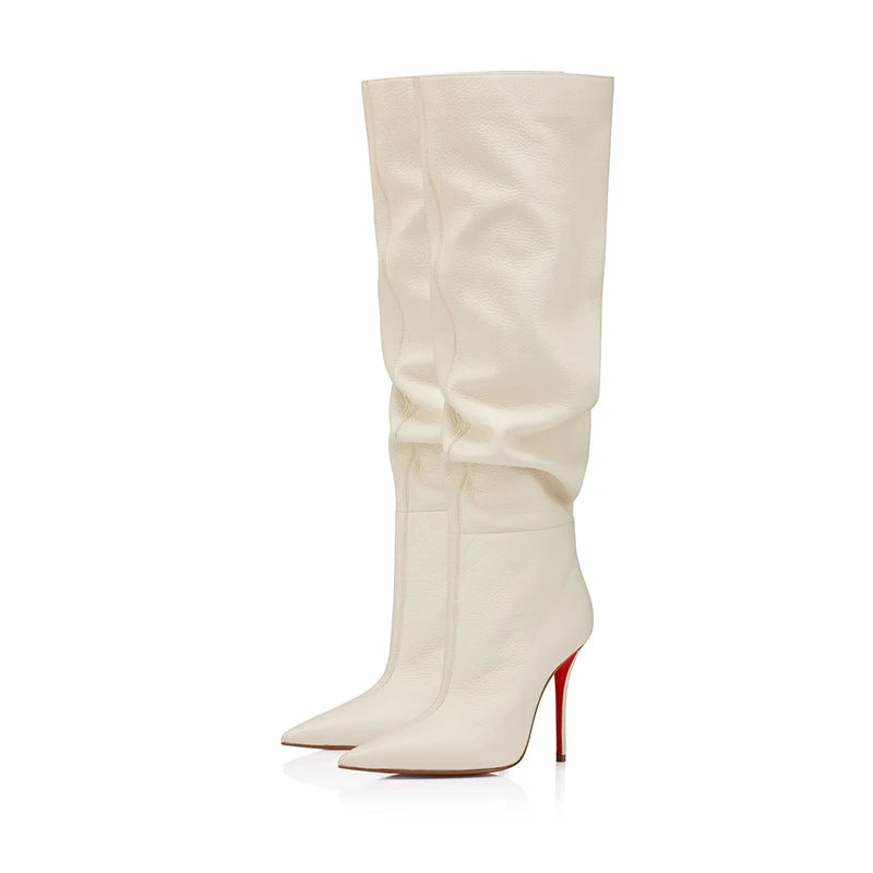 Botas Femininas de Salto Alto Fino e Bico Fino 2026, Botas de Cano Alto para Outono/Inverno, Botas Femininas Grandes 35-43