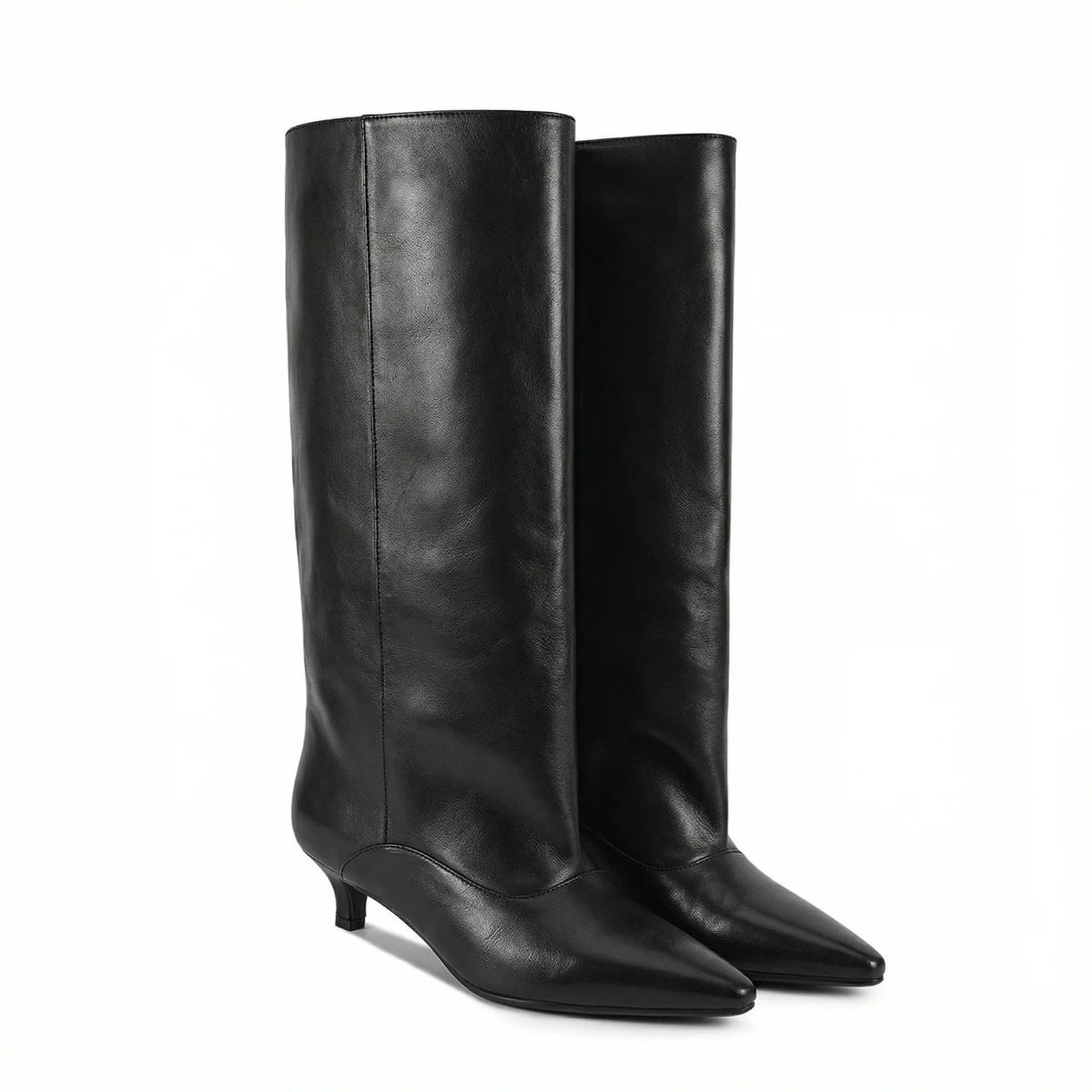 Botas Femininas de Cano Médio com Salto Baixo Pontudo 2026, Botas de Cano Alto da Moda com Salto Fino, Tamanhos Grandes 35-45