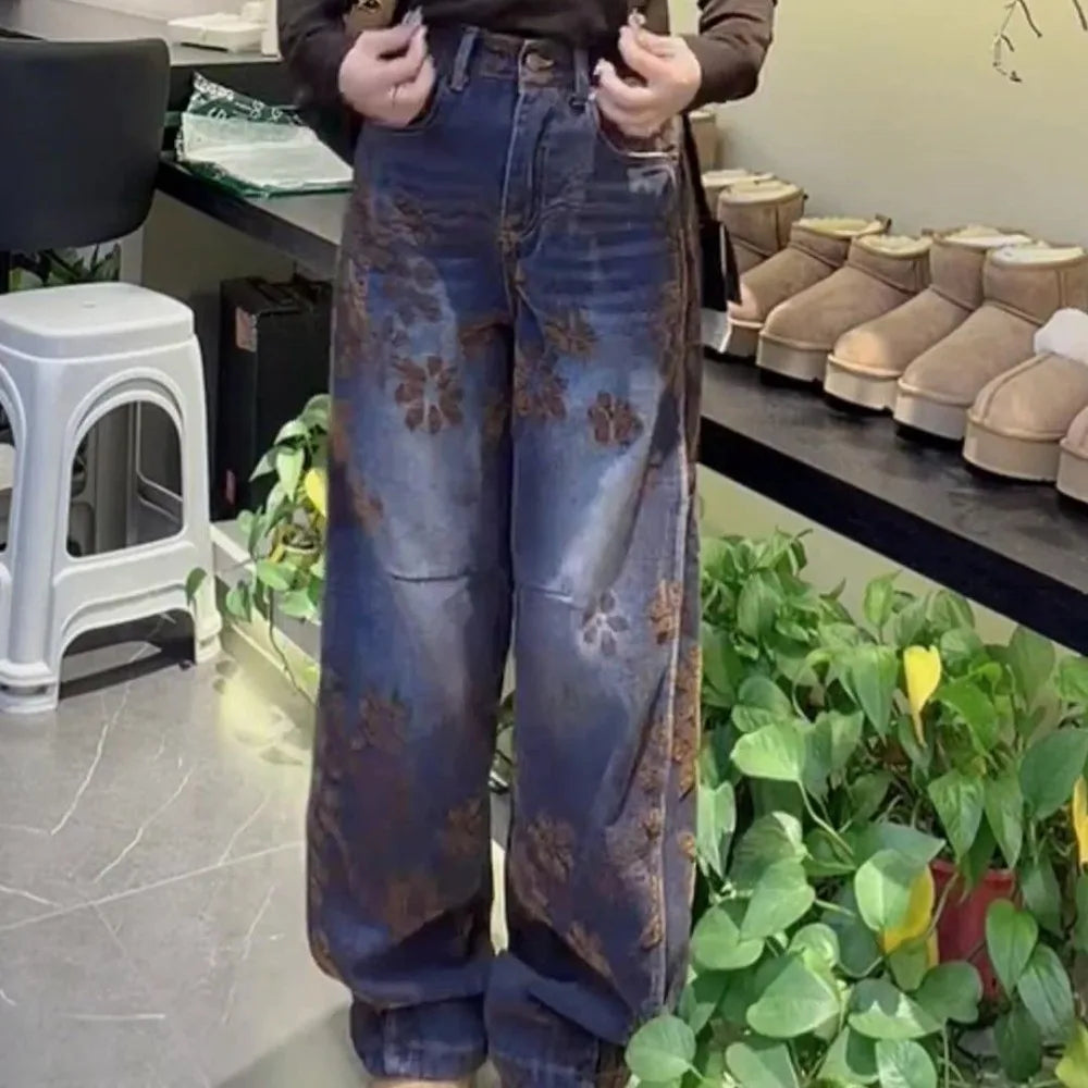 Calças casuais retrô estilo americano, com design solto e estilo boyfriend, um visual descontraído e um corte que favorece a silhueta.