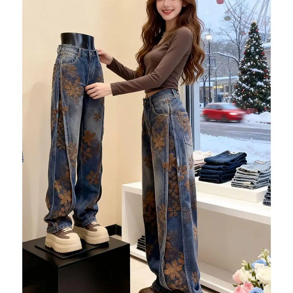 Calças casuais retrô estilo americano, com design solto e estilo boyfriend, um visual descontraído e um corte que favorece a silhueta.