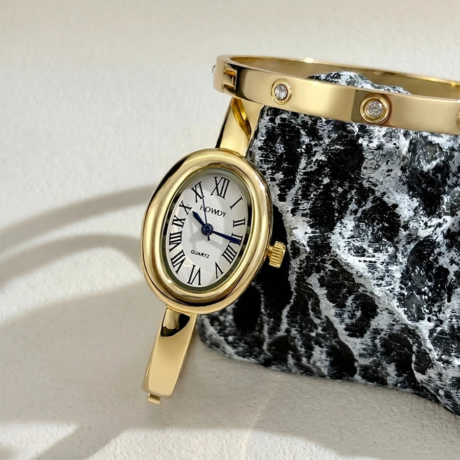 Conjunto de Relógios Femininos em Duas Peças - Relógio de Pulso Retro Luxuoso e Estiloso para Mulheres
