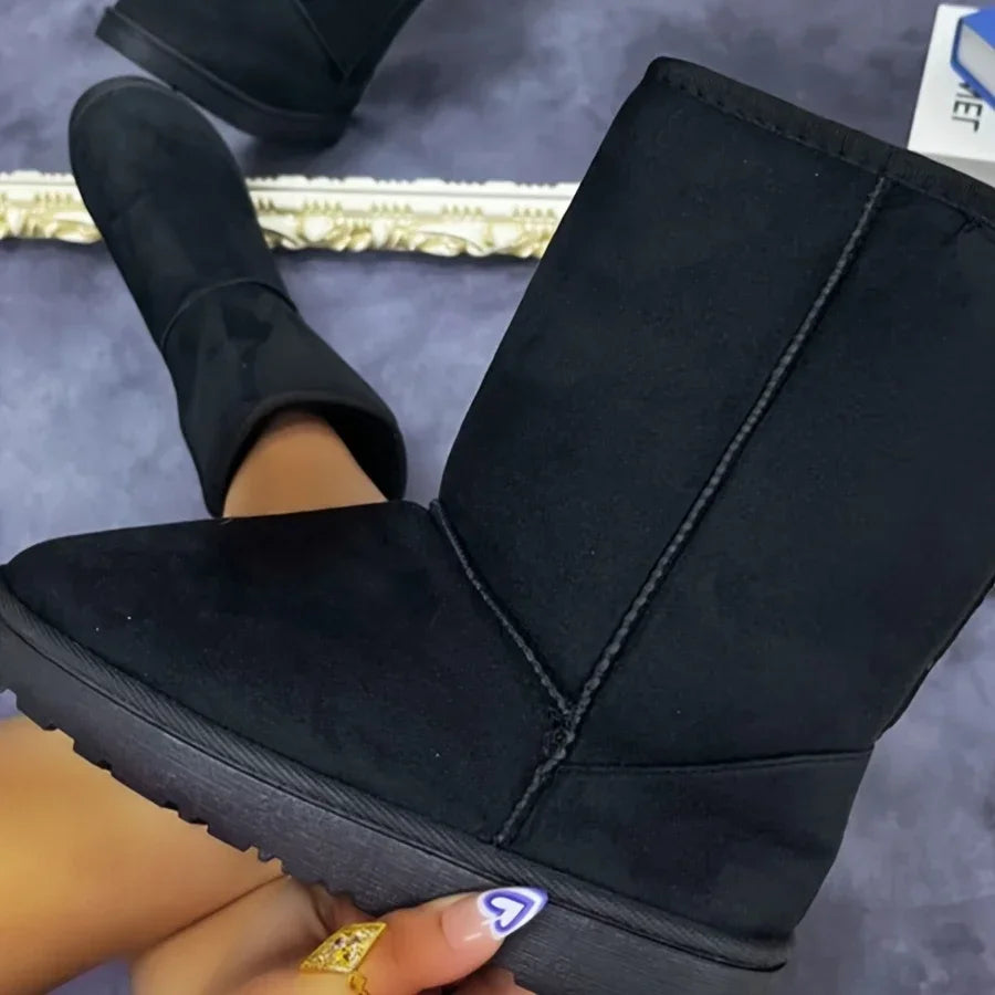 Botas de neve confortáveis de cano médio de cor sólida Versáteis antiderrapantes botas quentes de inverno ao ar livre