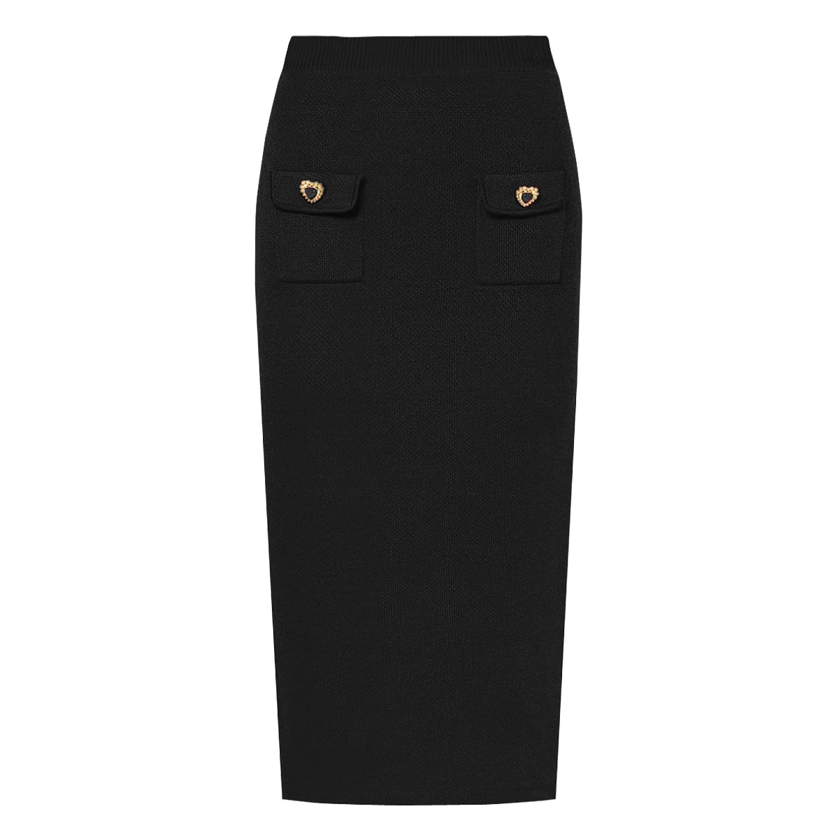 Alta qualidade nova moda elástica de malha em torno do pescoço em forma de coração botão cardigan fino ajuste meia saia conjunto feminino