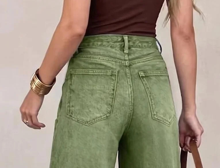 Calças Jeans Femininas de Cintura Alta e Elásticas - Calças Largas e Soltas