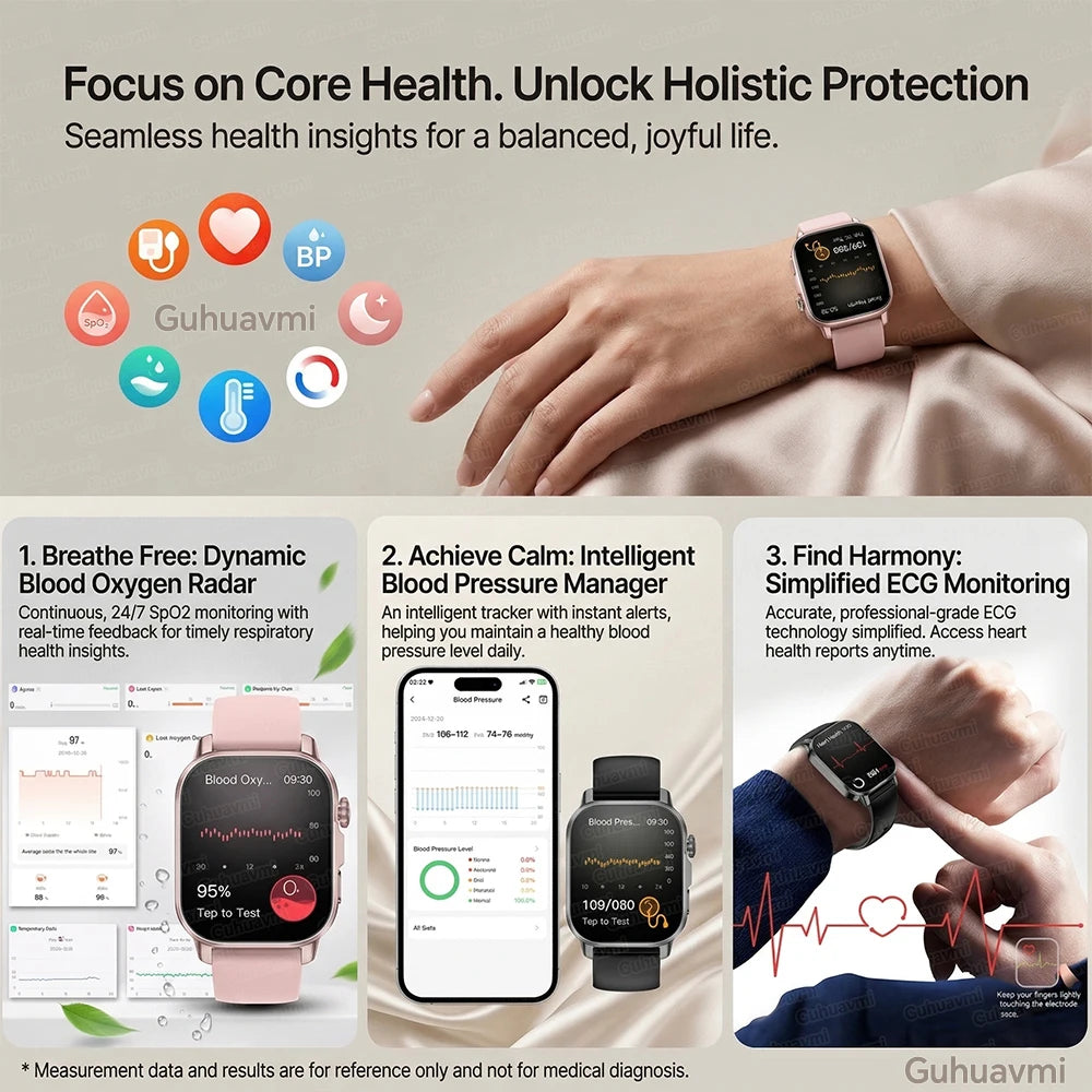 Smartwatch Feminino 2026 de Moda e Saúde com Tela AMOLED de 2.0", ECG, Exame Físico, Medição de Gordura, Ácido Úrico, Frequência Cardíaca e Chamada Bluetooth