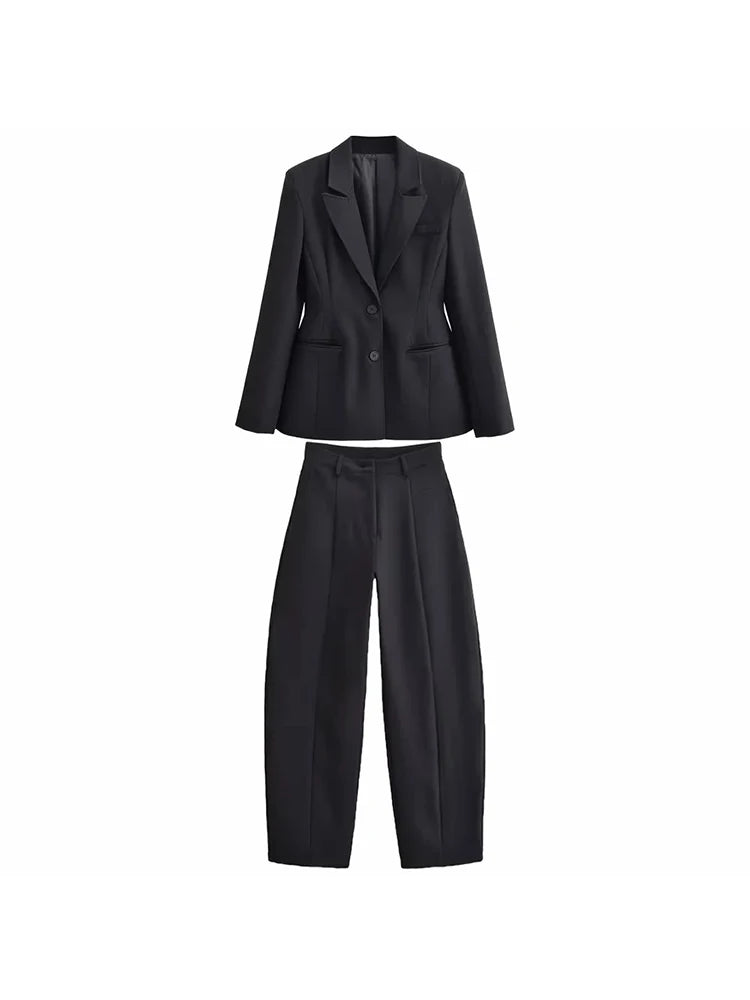 Novo Conjunto Feminino de 2 Peças: Blazer de Manga Longa com Corte Ajustado e Calças Simples de Cintura Alta, Elegante e Moderno