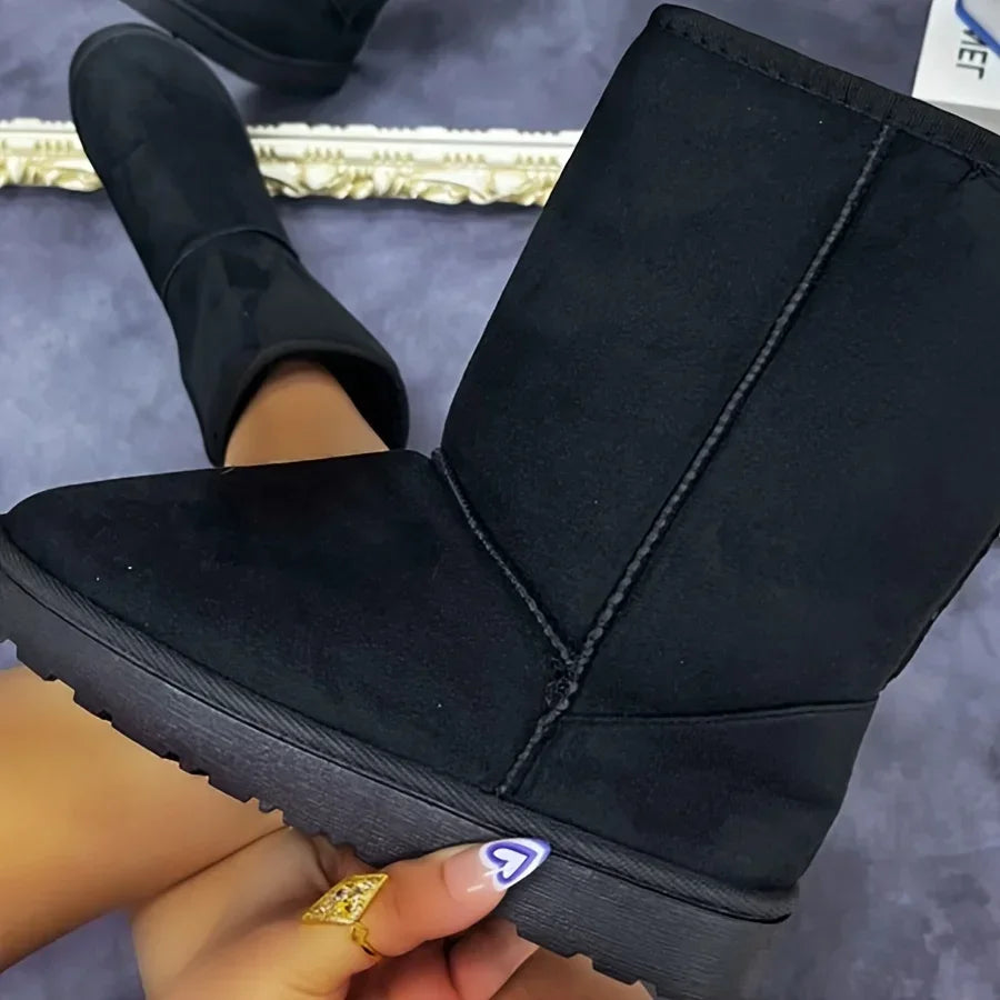 Botas de neve confortáveis de cano médio de cor sólida Versáteis antiderrapantes botas quentes de inverno ao ar livre