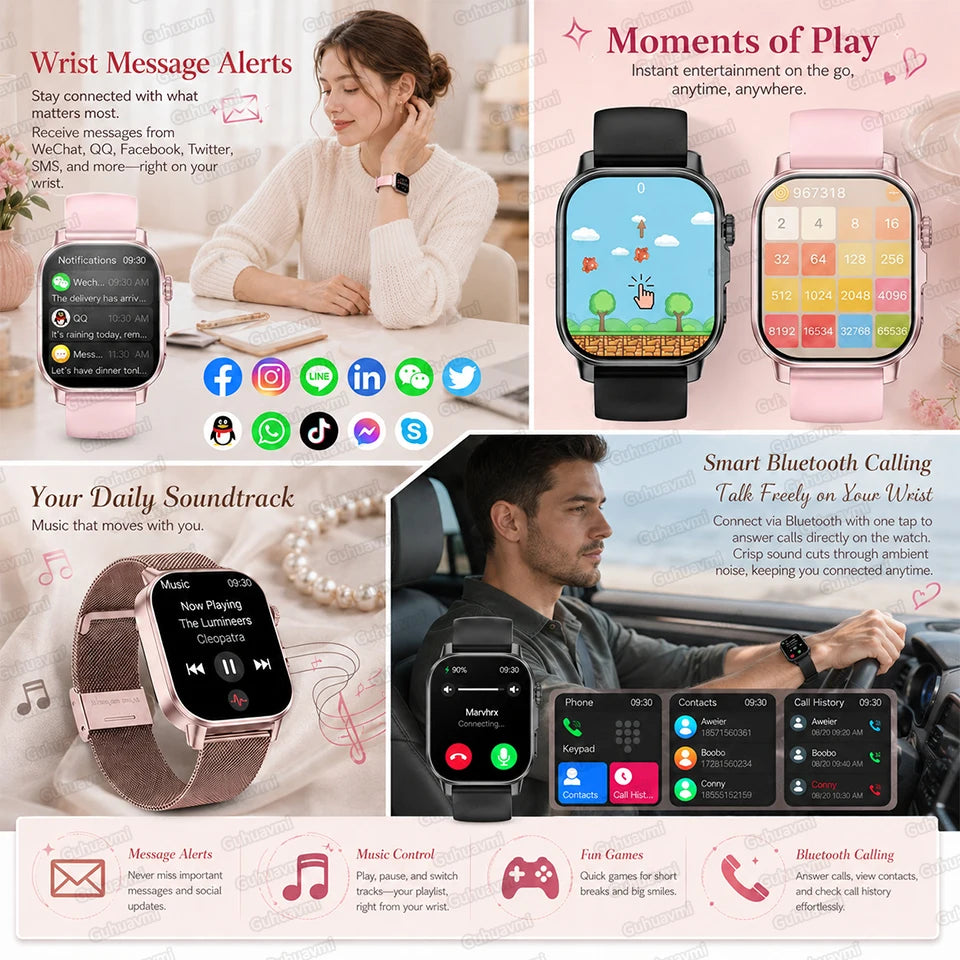 Novo Relógio Profissional de Saúde para Mulheres 2026, Tela AMOLED de 2.01", ECG, Ácido Úrico, Lipídios no Sangue, Relógio Inteligente com Chamada Bluetooth para Mulheres, Presente Ideal