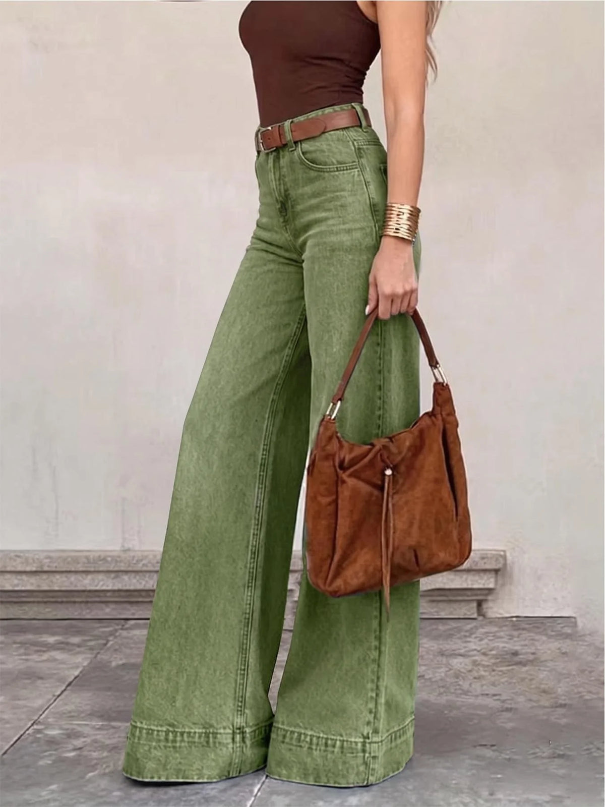 Calças Jeans Femininas de Cintura Alta e Elásticas - Calças Largas e Soltas