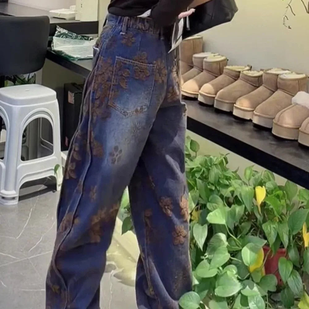 Calças casuais retrô estilo americano, com design solto e estilo boyfriend, um visual descontraído e um corte que favorece a silhueta.