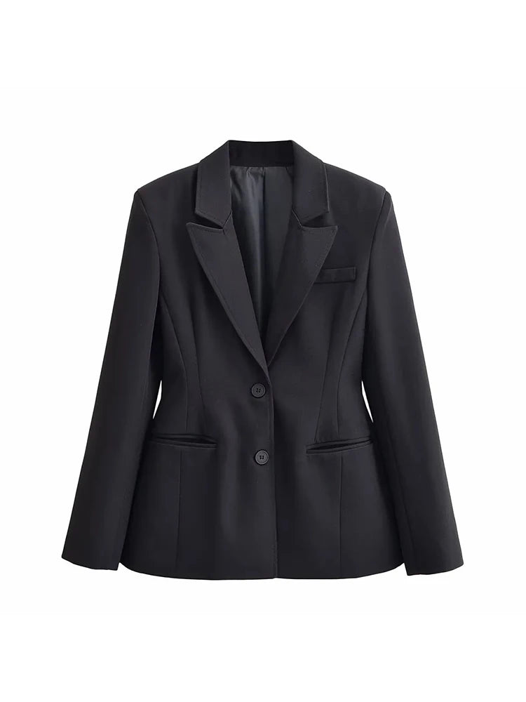 Novo Conjunto Feminino de 2 Peças: Blazer de Manga Longa com Corte Ajustado e Calças Simples de Cintura Alta, Elegante e Moderno