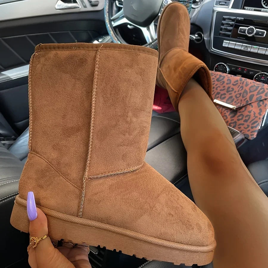 Botas de neve confortáveis de cano médio de cor sólida Versáteis antiderrapantes botas quentes de inverno ao ar livre