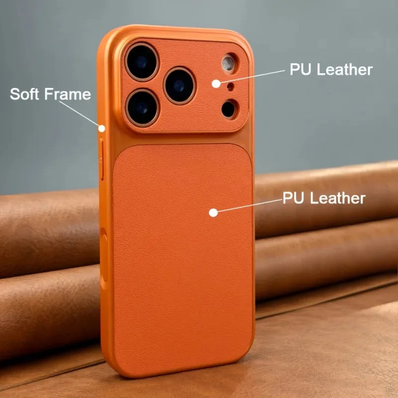 Capa de Telefone Retro Laranja Luxuosa e Nova para iPhone 18, 17Air, 16, 15, 14, 17Pro, 17Promax, Capa Dura com Laterais Macias