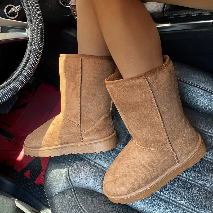 Botas de neve confortáveis de cano médio de cor sólida Versáteis antiderrapantes botas quentes de inverno ao ar livre