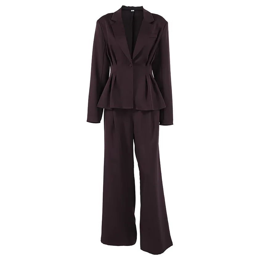 Conjunto de Blazer e Calça Feminino Outono Inverno 2026: Blazer com Decote V Profundo e Cintura Marcada e Calça Pantalona de Cintura Alta – Elegante Traje para o Escritório