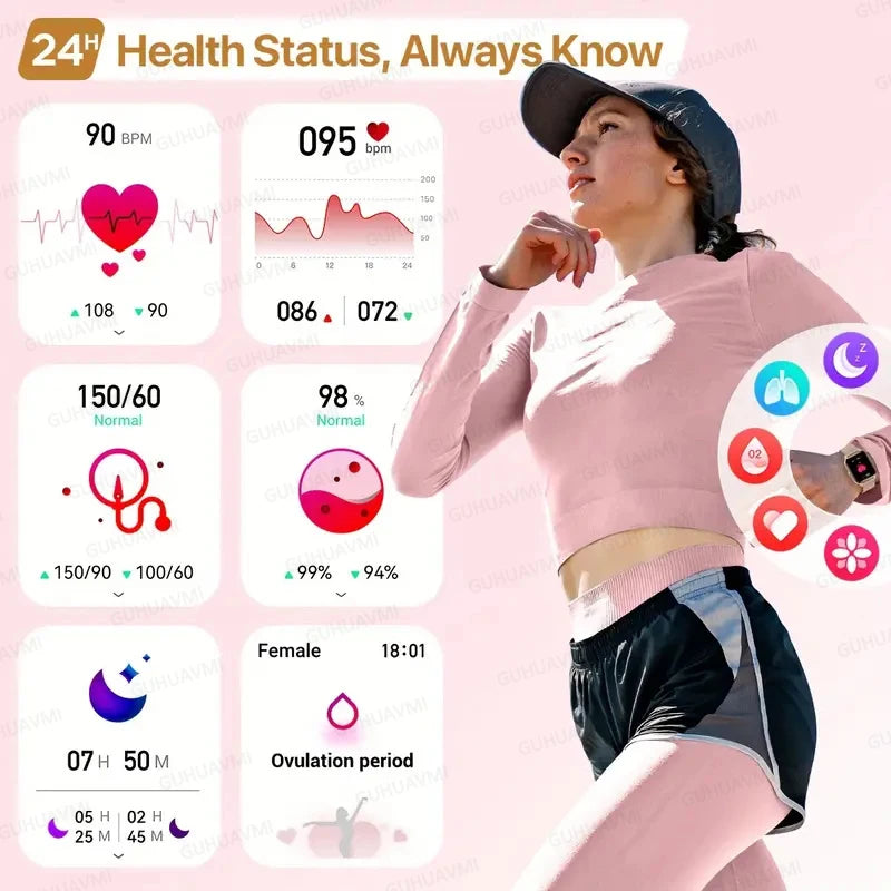 Novo Smartwatch 2026 para Mulheres com Tela AMOLED HD, Display Sempre Ativo, Chamada Bluetooth, IP68 à Prova d'Água, GPS, Relógio Inteligente para Homens, Compatível com Android e iOS