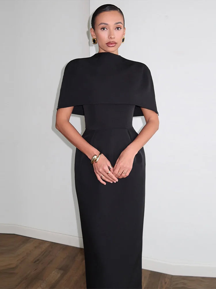 Conjunto Feminino Elegante de 2 Peças: Vestido Sólido com Gola Xale e Blusa de Manga Curta, Cintura Ajustada, Modelo Slim - Coleção Primavera Verão 2026