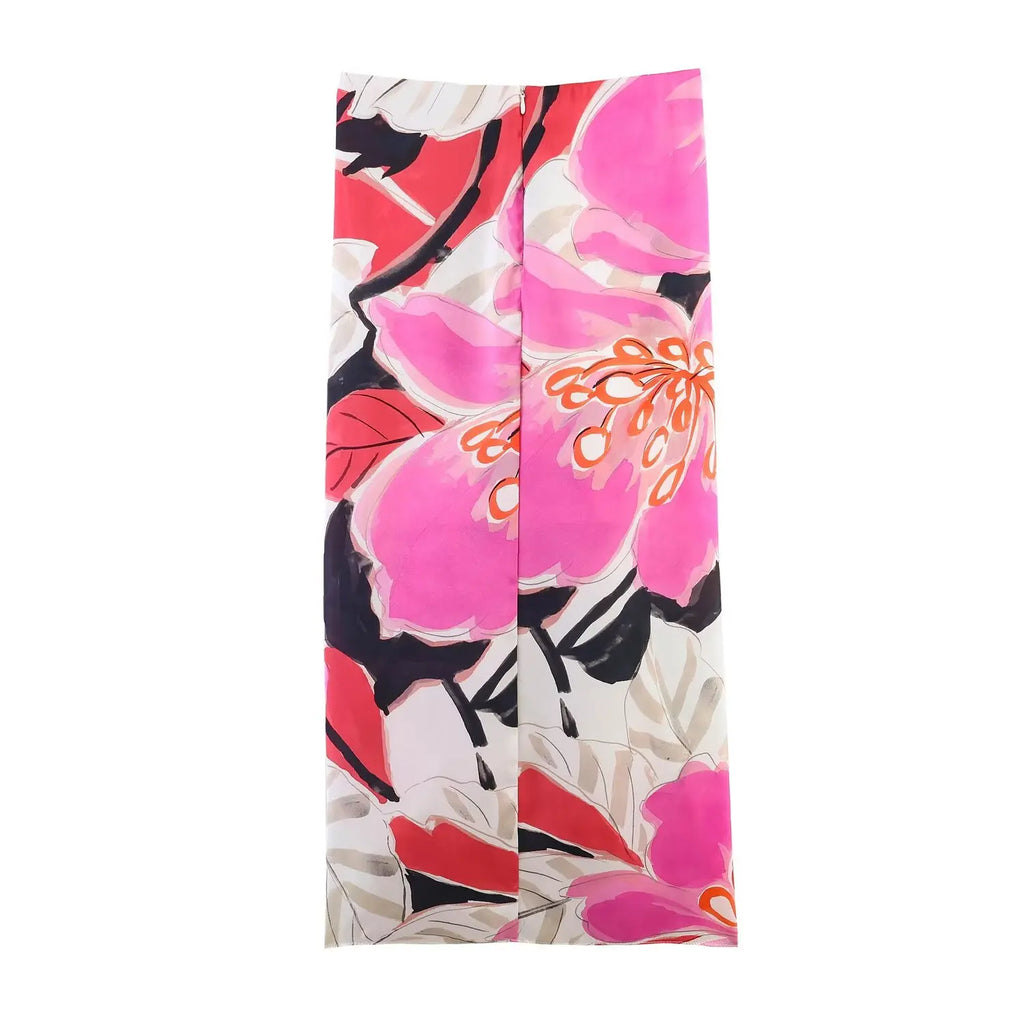 Conjuntos de Saia de Cetim Estampada Feminina da Moda: Tops Regata Plissados Sem Mangas ou Saias Midi Chiques com Cadarço para o Verão