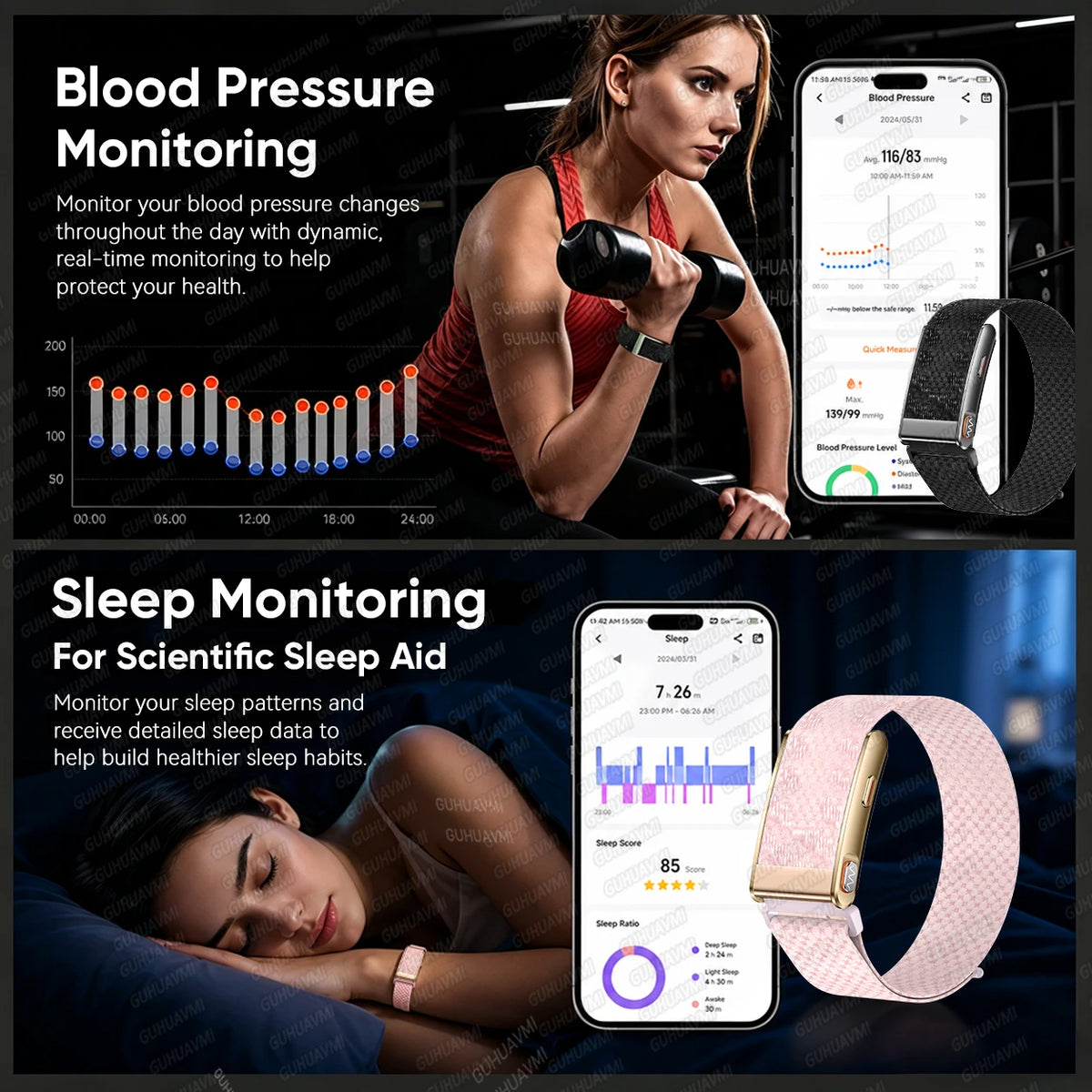 Novas Pulseiras Inteligentes de Saúde 2026 Sem Tela com ECG+PPG, Monitoramento 24/7 de Frequência Cardíaca, SpO2, Pressão Arterial, Gordura Corporal, Rastreador de Fitness 3ATM, Smart Band