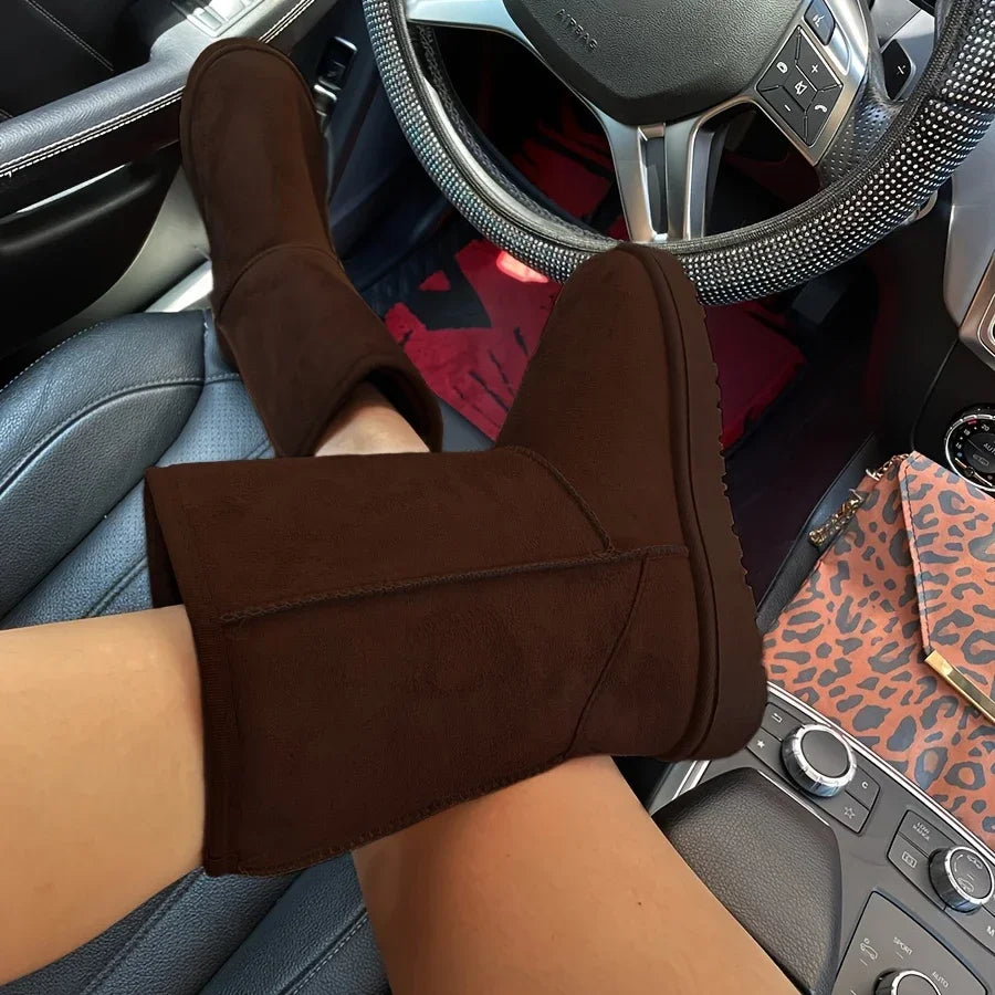 Botas de neve confortáveis de cano médio de cor sólida Versáteis antiderrapantes botas quentes de inverno ao ar livre