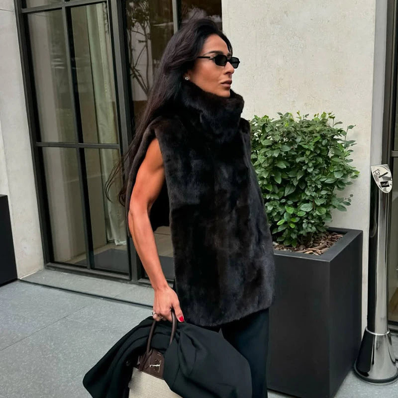 Quente pele do falso emendado casacos de algodão feminino solto lapela manga longa bolsos engrossar jaqueta feminina 2025 inverno senhora chique outwear novo