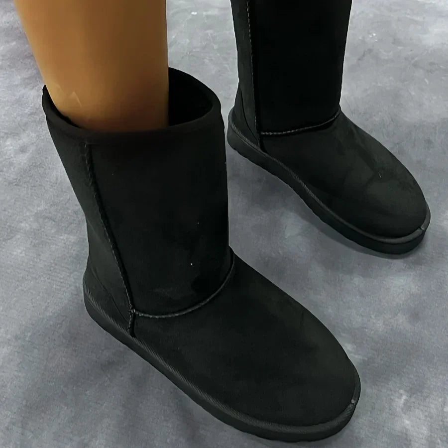 Botas de neve confortáveis de cano médio de cor sólida Versáteis antiderrapantes botas quentes de inverno ao ar livre
