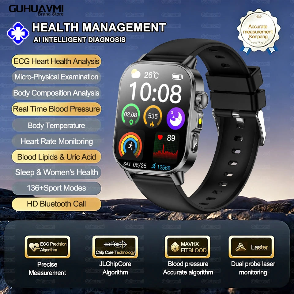 Novo Relógio Profissional de Saúde para Mulheres 2026, Tela AMOLED de 2.01", ECG, Ácido Úrico, Lipídios no Sangue, Relógio Inteligente com Chamada Bluetooth para Mulheres, Presente Ideal