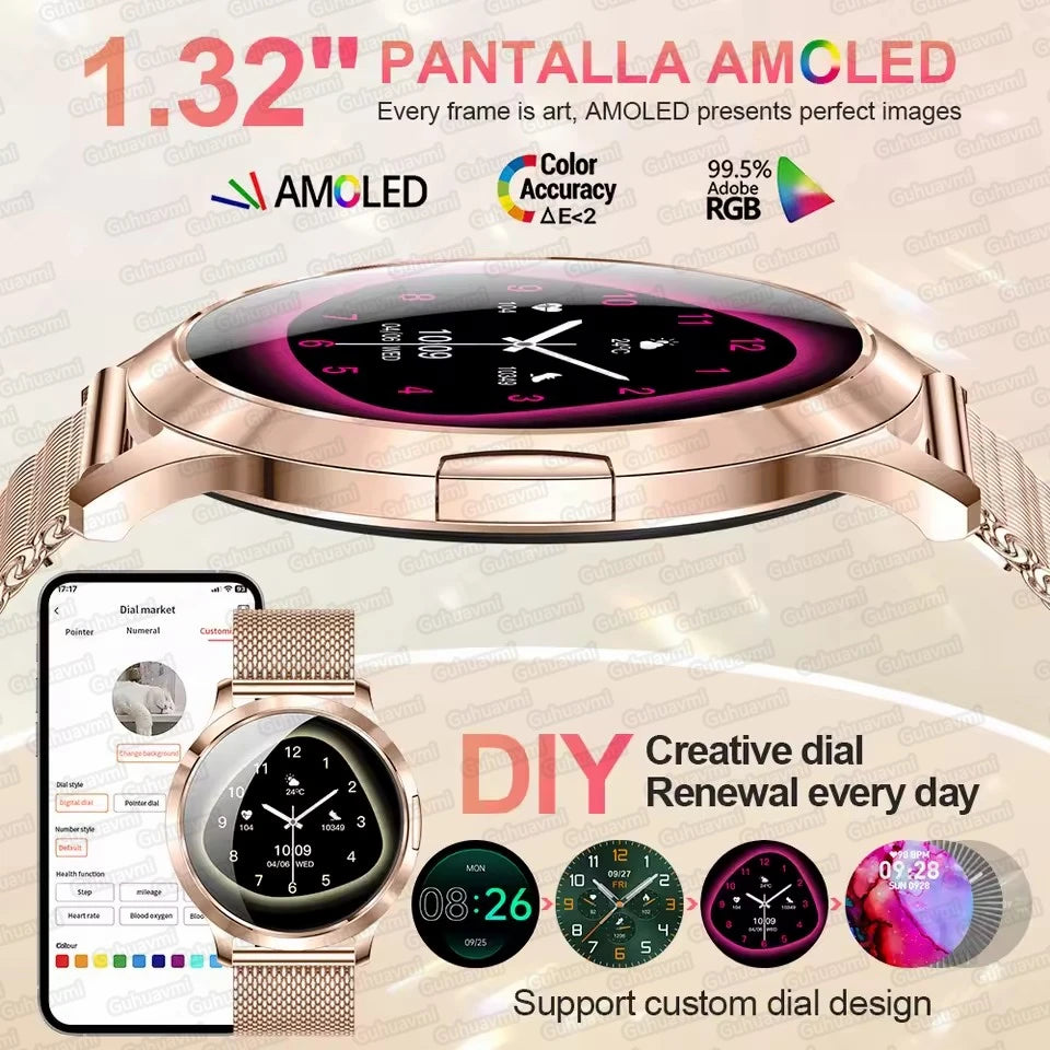 Novo Smartwatch 2026 para Mulheres: Presente com Tela Full Touch de 1.32 Polegadas, Relógio Esportivo Fitness com Chamadas Bluetooth e Smartwatch Digital Feminino