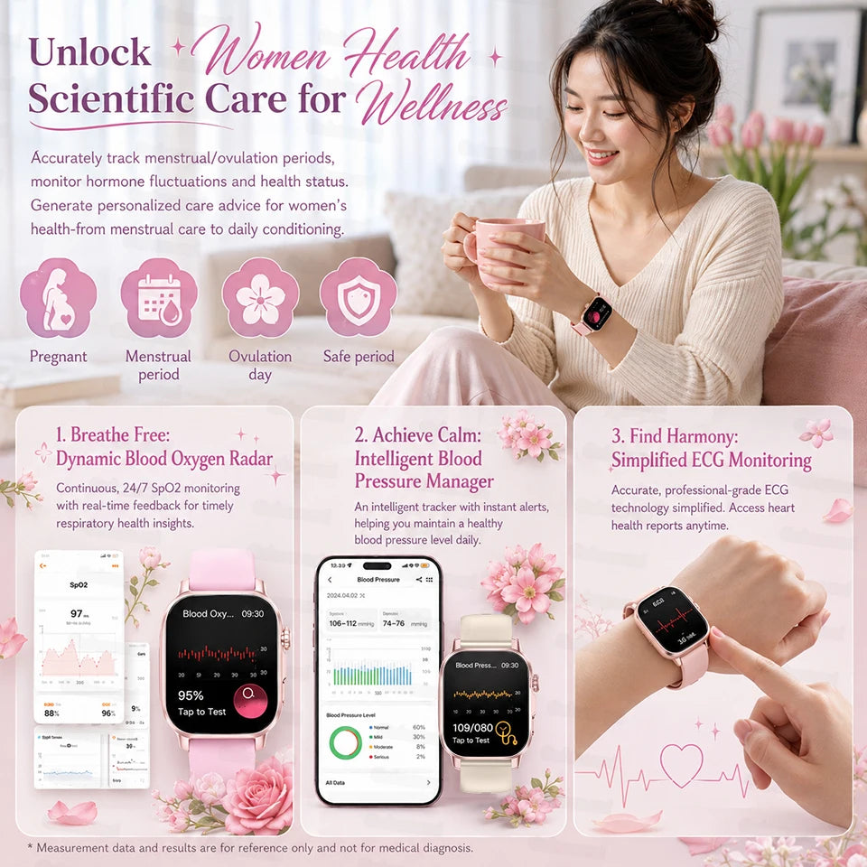 Novo Relógio Profissional de Saúde para Mulheres 2026, Tela AMOLED de 2.01", ECG, Ácido Úrico, Lipídios no Sangue, Relógio Inteligente com Chamada Bluetooth para Mulheres, Presente Ideal