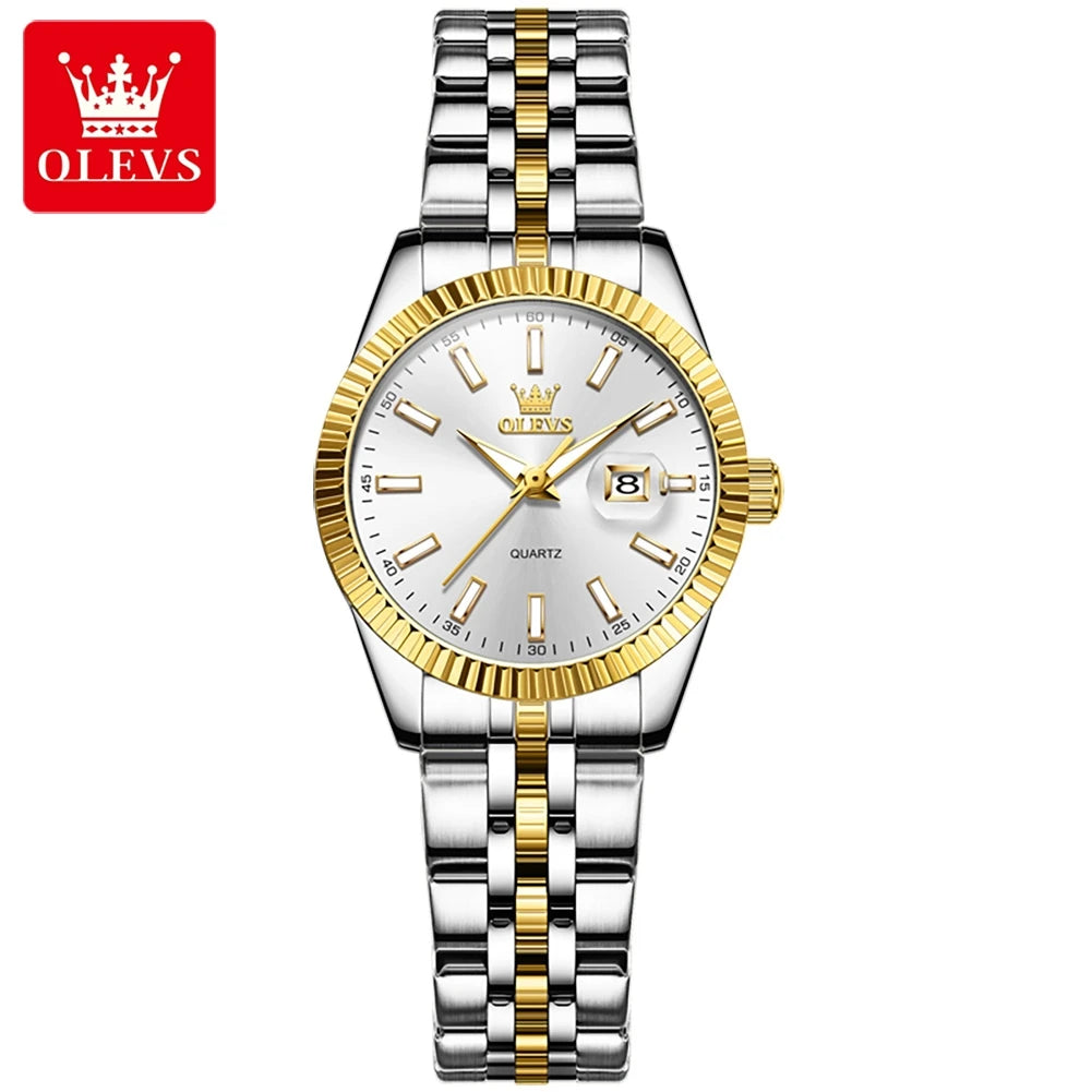 Olevs 5593 mulher relógio de aço inoxidável à prova dwaterproof água data automática elegante senhoras relógio de pulso luxo original relógio de quartzo para mulher novo
