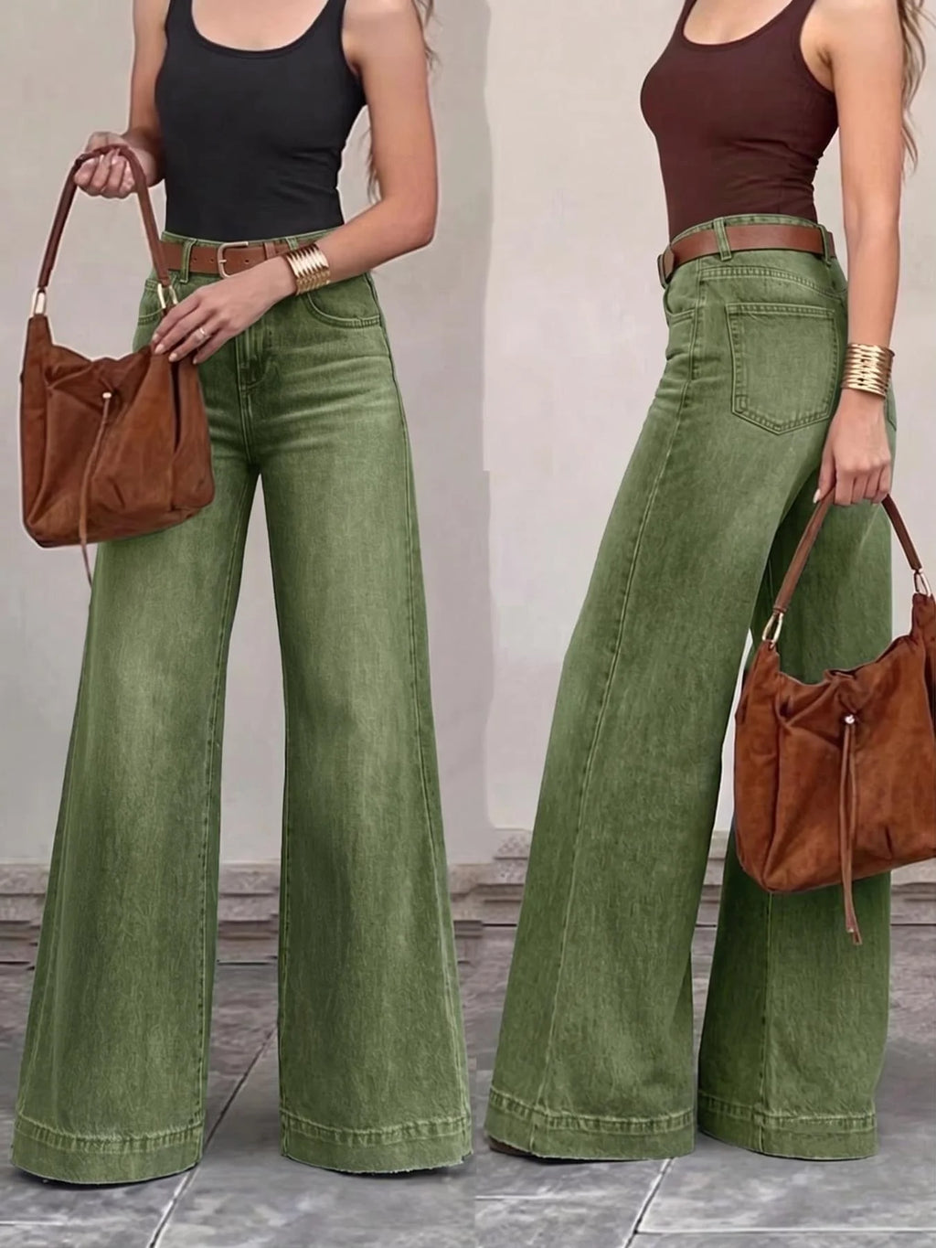Calças Jeans Femininas de Cintura Alta e Elásticas - Calças Largas e Soltas